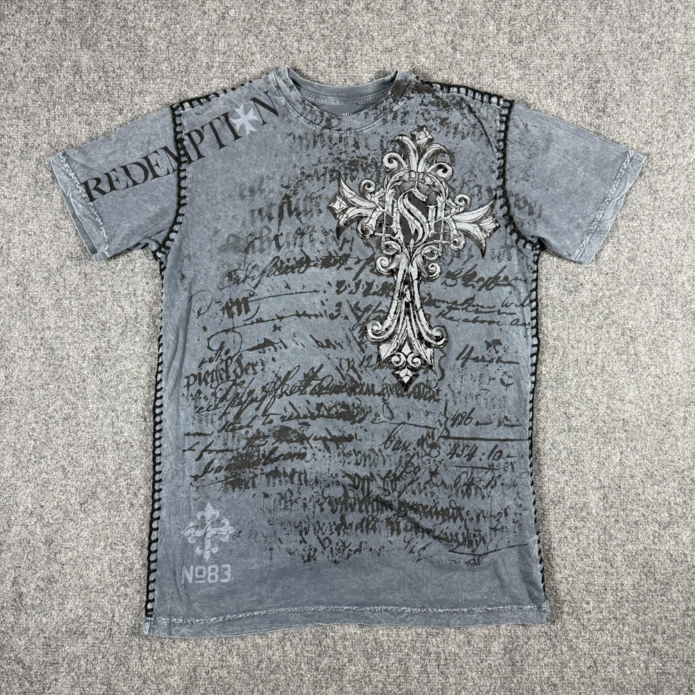 Raw State Redemption Shirt Blue Wings Skull Vintage Y2K Grunge Goth MMA Small